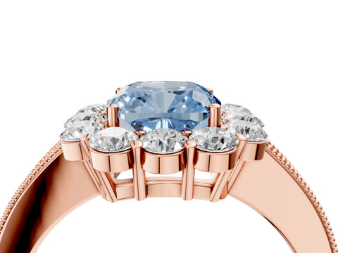 Rose gold Fancy Blue Cushion Cut Cut Halo Diamond Pavé Engagement Ring with Milgrain Detailing_4