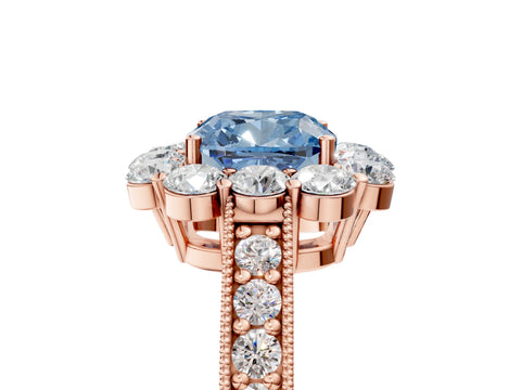 Rose gold Fancy Blue Cushion Cut Cut Halo Diamond Pavé Engagement Ring with Milgrain Detailing_5