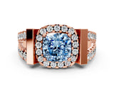 Rose gold Fancy Blue Cushion Cut Cut Halo Split Shank Prong Set Ring_48