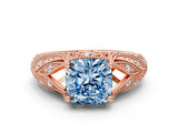 Rose gold Fancy Blue Cushion Cut Cut Milgrain Pave Diamond Engagement Ring with Four-Prong Setting_15