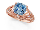 Rose gold Fancy Blue Cushion Cut Cut Milgrain Pave Diamond Engagement Ring with Four-Prong Setting_16