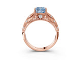 Rose gold Fancy Blue Cushion Cut Cut Milgrain Pave Diamond Engagement Ring with Four-Prong Setting_18