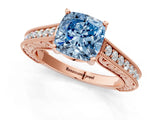 Rose gold Fancy Blue Cushion Cut Cut Pave Band Milgrain Solitaire Ring_1
