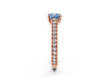 Rose gold Fancy Blue Cushion Cut Cut Pave Band Milgrain Solitaire Ring_2