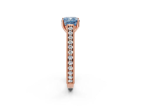 Rose gold Fancy Blue Cushion Cut Cut Pave Band Milgrain Solitaire Ring_2