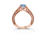 Rose gold Fancy Blue Cushion Cut Cut Pave Band Milgrain Solitaire Ring_3