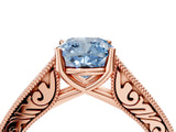 Rose gold Fancy Blue Cushion Cut Cut Pave Band Milgrain Solitaire Ring_4