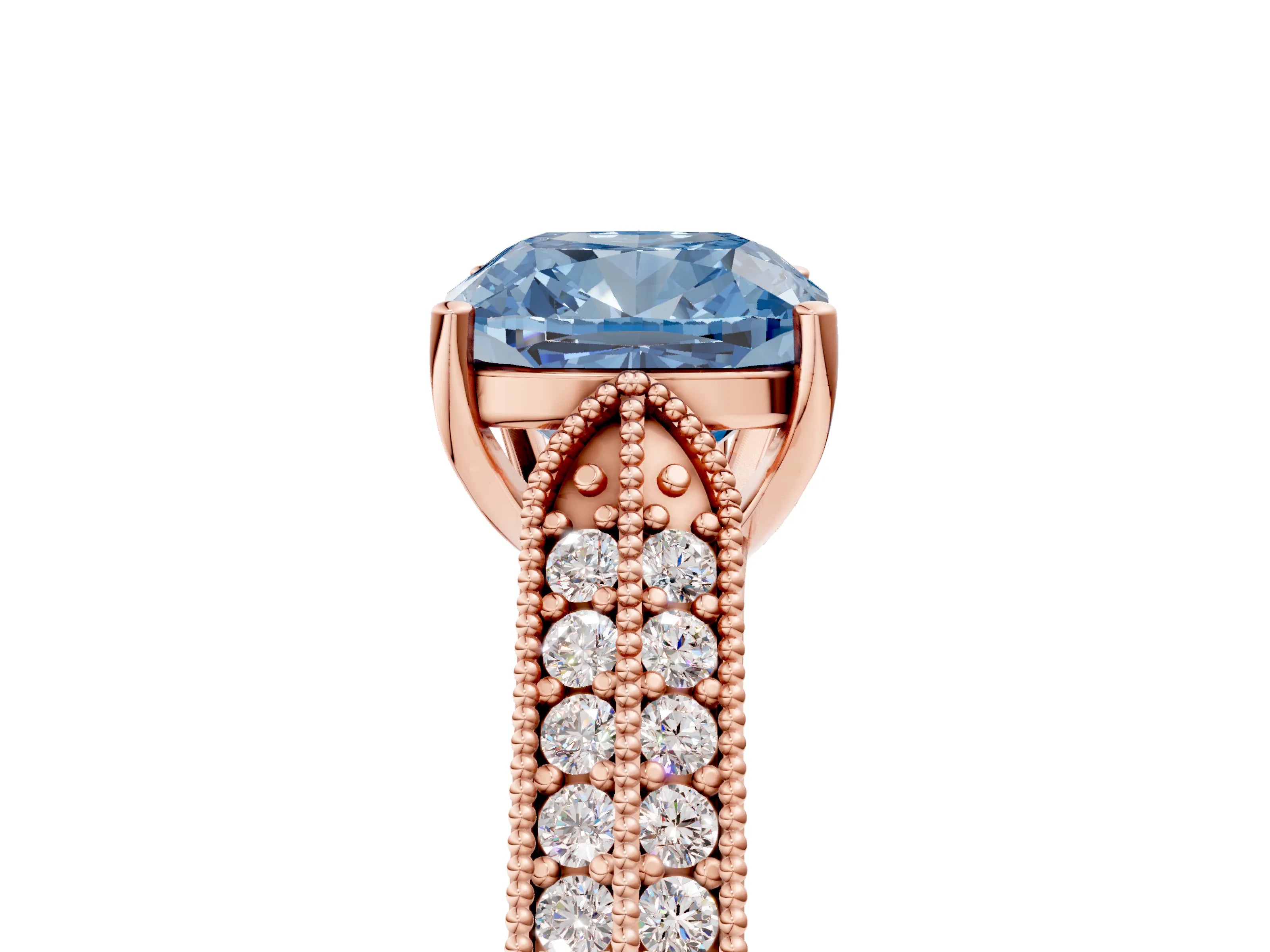 Rose gold Fancy Blue Cushion Cut Cut Pave Split Shank Engagement Ring with Four-Prong Setting_5