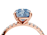 Rose gold Fancy Blue Cushion Cut Diamond Brilliant Solitaire Ring with Pavé Band and Four-Prong Setting_16