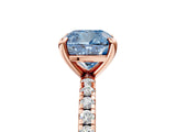 Rose gold Fancy Blue Cushion Cut Diamond Brilliant Solitaire Ring with Pavé Band and Four-Prong Setting_17