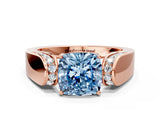 Rose gold Fancy Blue Cushion Cut Diamond Channel Set Solitaire Ring with Four-Prong Setting_12