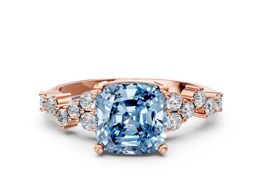 Rose gold Fancy Blue Cushion Cut Diamond Cluster Pavé Band with Four-Prong Setting_12
