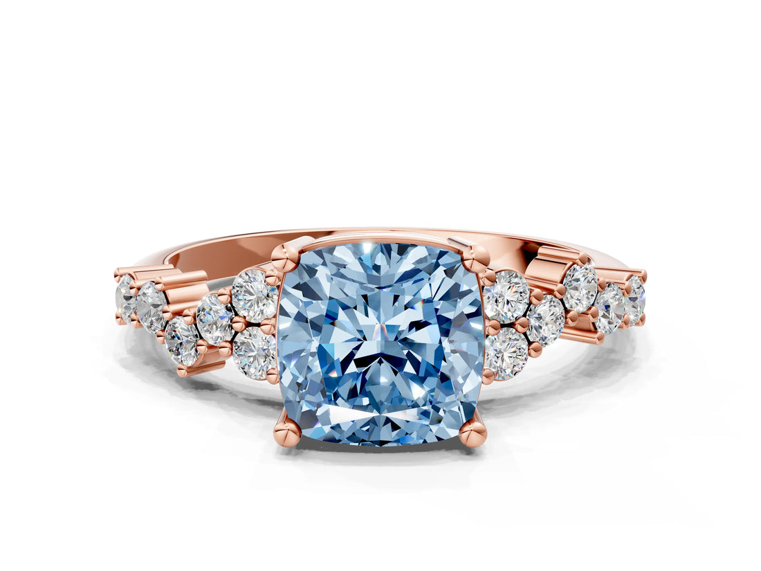 Rose gold Fancy Blue Cushion Cut Diamond Cluster Pavé Band with Four-Prong Setting_3