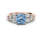 Rose gold Fancy Blue Cushion  Cut Diamond Cluster Ring with Round Accent Stones and Prong Setting on a Classic Band_48