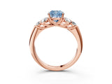 Rose gold Fancy Blue Cushion  Cut Diamond Cluster Ring with Round Accent Stones and Prong Setting on a Classic Band_51