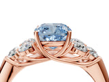 Rose gold Fancy Blue Cushion  Cut Diamond Cluster Ring with Round Accent Stones and Prong Setting on a Classic Band_52