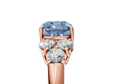 Rose gold Fancy Blue Cushion  Cut Diamond Cluster Ring with Round Accent Stones and Prong Setting on a Classic Band_53