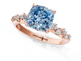 Rose gold Fancy Blue Cushion Cut Diamond Cluster Side Stone Solitaire Ring with Prong Setting_68