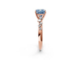 Rose gold Fancy Blue Cushion Cut Diamond Cluster Side Stone Solitaire Ring with Prong Setting_69