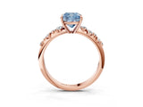 Rose gold Fancy Blue Cushion Cut Diamond Cluster Side Stone Solitaire Ring with Prong Setting_70