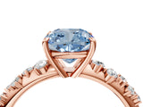Rose gold Fancy Blue Cushion Cut Diamond Cluster Side Stone Solitaire Ring with Prong Setting_71