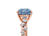 Rose gold Fancy Blue Cushion Cut Diamond Cluster Side Stone Solitaire Ring with Prong Setting_72