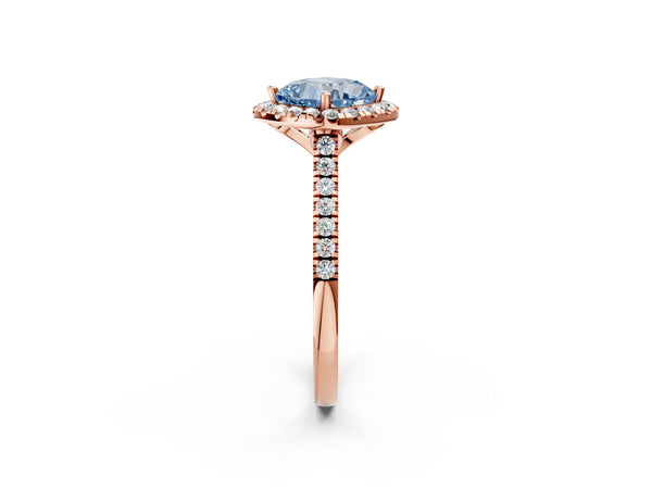Rose gold Fancy Blue Cushion Cut Diamond Cushion Halo Ring with Pavé Band