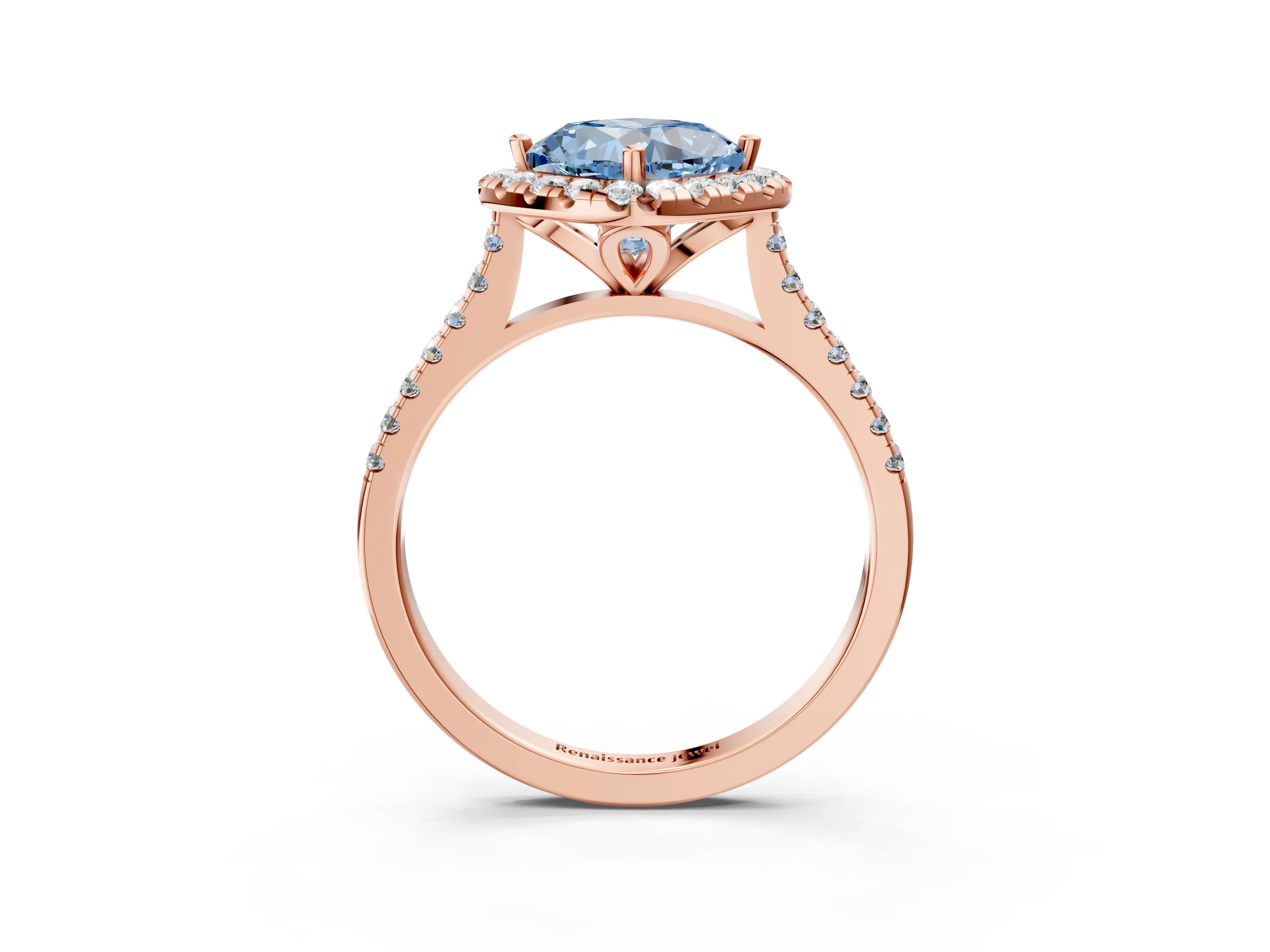 Rose gold Fancy Blue Cushion Cut Diamond Cushion Halo Ring with Pavé Band_3