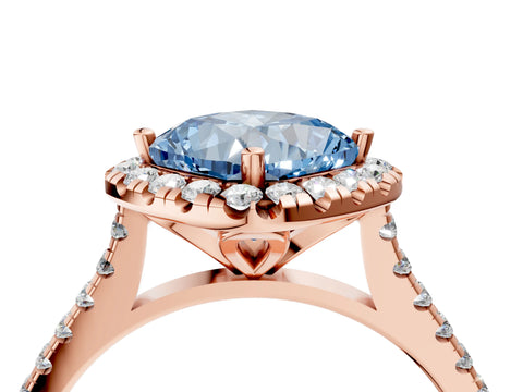 Rose gold Fancy Blue Cushion Cut Diamond Cushion Halo Ring with Pavé Band_4