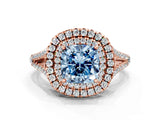 Rose gold Fancy Blue Cushion Cut Diamond Double Halo Ring with Pavé Band and Prong Setting_82
