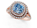 Rose gold Fancy Blue Cushion Cut Diamond Double Halo Ring with Pavé Band and Prong Setting_83