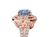 Rose gold Fancy Blue Cushion Cut Diamond Double Halo Ring with Pavé Band and Prong Setting_87