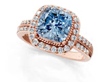 Rose gold Fancy Blue Cushion Cut Diamond Double Halo Ring with Split Shank and Four-Prong Setting_1