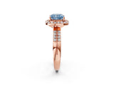 Rose gold Fancy Blue Cushion Cut Diamond Double Halo Ring with Split Shank and Four-Prong Setting_2