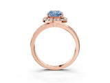 Rose gold Fancy Blue Cushion Cut Diamond Double Halo Ring with Split Shank and Four-Prong Setting_3