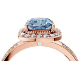 Rose gold Fancy Blue Cushion Cut Diamond Double Halo Ring with Split Shank and Four-Prong Setting_4