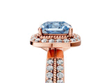 Rose gold Fancy Blue Cushion Cut Diamond Double Halo Ring with Split Shank and Four-Prong Setting_5