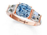 Rose gold Fancy Blue Cushion Cut Diamond Engagement Ring with Baguette Side Stones and Channel Set Band_21
