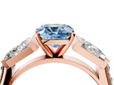 Rose gold Fancy Blue Cushion Cut Diamond Engagement Ring with Baguette Side Stones and Channel Set Band_24