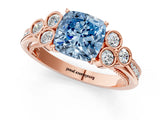 Rose gold Fancy Blue Cushion  Cut Diamond Engagement Ring with Bezel Set Round Side Stones and Prong Setting_52