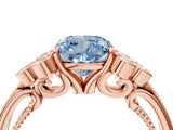 Rose gold Fancy Blue Cushion  Cut Diamond Engagement Ring with Bezel Set Round Side Stones and Prong Setting_55