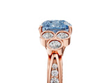 Rose gold Fancy Blue Cushion  Cut Diamond Engagement Ring with Bezel Set Round Side Stones and Prong Setting_56
