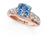 Rose gold Fancy Blue Cushion  Cut Diamond Engagement Ring with Pavé Band and Four-Prong Setting_4