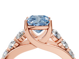 Rose gold Fancy Blue Cushion  Cut Diamond Engagement Ring with Pavé Band and Four-Prong Setting_7