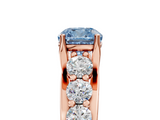 Rose gold Fancy Blue Cushion  Cut Diamond Engagement Ring with Pavé Band and Four-Prong Setting_8