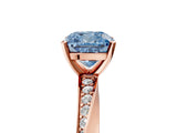 Rose gold Fancy Blue Cushion Cut Diamond Engagement Ring with Side Stone Accents and Four-Prong Setting_77