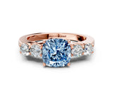Rose gold Fancy Blue Cushion  Cut Diamond Five-Stone Prong Set White Gold Ring_31