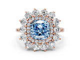 Rose gold Fancy Blue Cushion Cut Diamond Floral Double Halo Engagement Ring with Prong Setting_24