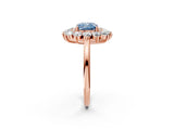 Rose gold Fancy Blue Cushion Cut Diamond Floral Double Halo Engagement Ring with Prong Setting_26