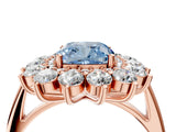 Rose gold Fancy Blue Cushion Cut Diamond Floral Double Halo Engagement Ring with Prong Setting_28